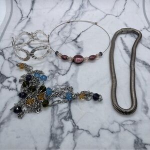 Silver Tone Jewelry Lot with Glass Bead Accents 3 Necklaces 1 Bracelet